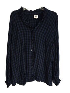 Cabi Navy and Black Gingham Button-Front Blouse